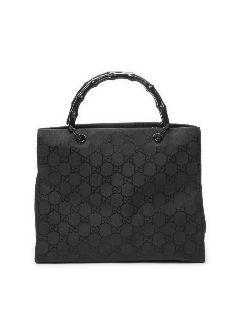 Gucci Large Square Bamboo Tote Bag Black GG Nylon Canvas